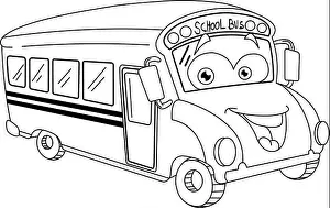 Pupils Prints: Outlined school bus cartoon