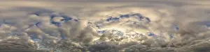 Spherical Dome Prints: Overcast sky panorama on rainy day with Nimbostratus clouds in seamless spherical equirectangular format