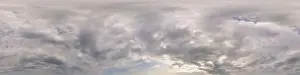 Spherical Dome Prints: Overcast sky panorama on rainy day with Nimbostratus clouds in seamless spherical equirectangular format