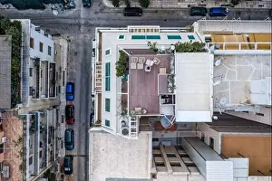 Gods View Prints: Overhead aerial drone shot of roof patio in west Athens in sunny summer