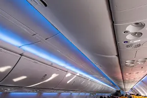 Peniscola Prints: Overhead ceiling panels with lighting and air conditioning controls on a Boeing 737 aircraft on a Ryanair flight