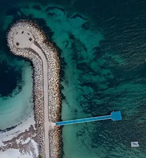 Esperance Prints: Overhead view of a stone jetty in Esperance Western Australia