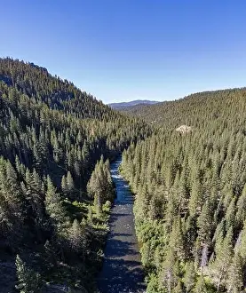 Overhead view of wilderness river in northern California