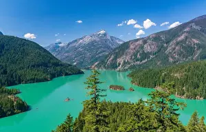 Unspoiled Prints: Overlook of Diablo Lake in North Cascades National Park with glacial flour giving the lake its turquoise color