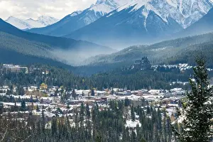 Banff Prints: Overlook view Town of Banff in snowy winter season