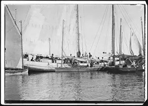 Gulf Coast Prints: Oyster boats loading a barge in Mobile Bay