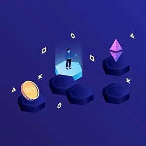 P2E Crypto Games Illustration. Make money playing crypto games. Vector illustration