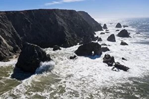 Aerial Landscape Collection: The Pacific Ocean crashes against the rugged and scenic seashore of Northern California