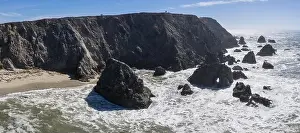 The Pacific Ocean crashes against the rugged and scenic seashore of Northern California. This region is known for its amazing coastal landscapes