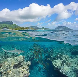 Tahiti Prints: Pacific ocean seascape off the coast of Huahine island in French Polynesia