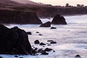 Aerial Landscape Collection: The Pacific Ocean washes against the rocky coastline of northern California in Sonoma