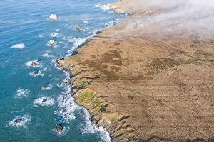 Aerial Landscape Collection: The Pacific Ocean washes against the scenic coastline of northern California in Sonoma