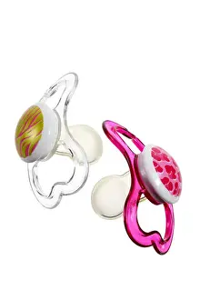 Babyhood Prints: Pacifiers on White Background