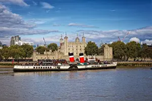 Long Prints: The paddle steamer Waverley on the river Thames London England UK