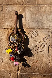 Vertical Image Prints: Padlocks placed by lovers who then throw the key in the River Arno for good luck