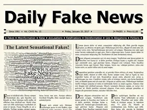 Lies Prints: Front page of daily fake news mainstream newspaper title headline