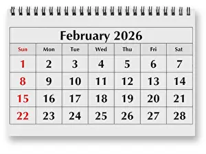 Meetings Prints: One page of the monthly calendar - winter month February 2026