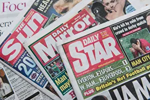 Reporting Prints: The front pages and mastheads of UK Red Top tabloid tabloids Sun Star Mirror British English daily national newspapers