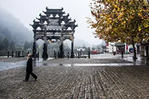 Historic Heritage Prints: Paifang entrance gate, Xidi, traditional Chinese village, Huizhou, China