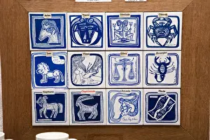 Casa Prints: Painted ceramic Tiles with zodiac drawings made by uruguayan artist Carlos Paez Vilaro in museum Casapueblo Punta del