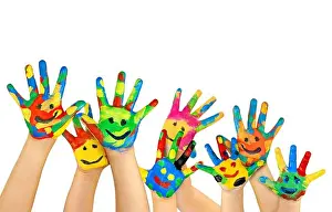 Pupils Prints: painted hands isolated on withe