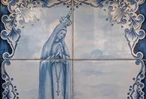 Tiles Prints: A painted tile artwork with image of Virgin Mary