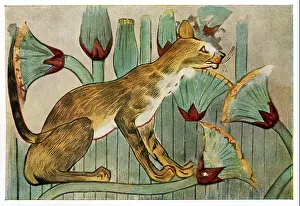 Ancient Egypt Prints: A painted wild cat in the tomb of 12th Dynasty Egyptian noble Khnumhotep II at Beni Hasan in Upper Egypt
