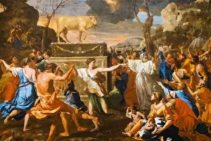 Bible Prints: Painting Of The Adoration of the Golden Calf by Nicolas Poussin dated 1633
