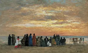 Eugene Prints: A painting by Eugène Boudin, titled *Les Figures sur la plage* (Figures on the Beach)