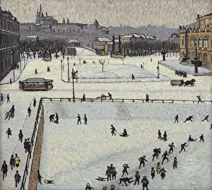 National Gallery Prints: Painting Hradčany in Winter by Czech modernist painter Jiří Jilovský (1914)