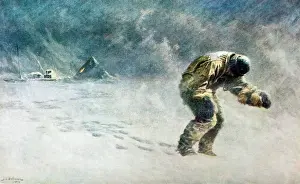 Paintings Prints: Painting by J C Dollman of Captain Lawrence Oates sacrificing his life on the return journey from the South Pole