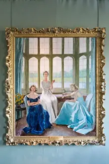 Daughters Prints: Painting in Leeds Castle depicting The Honourable Lady Baillie 1899-1974 and her Daughters Susan and Pauline