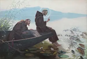 Gallery Prints: Painting Saint Francis of Assisi Preaching to the Fish by French symbolist painter Edouard Jerôme Paupion (1898)