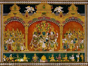 Devotee Prints: Painting in the Sri Meenakshi Amman Temple Hindu ( dedicated to Parvati - Meenakshi- Shiva- Sundareswarar)