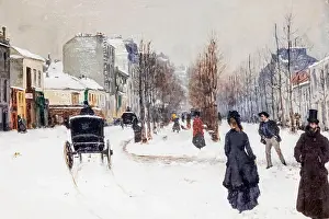 Artists Prints: Painting titled The Boulevard de Clichy Under Snow by Norbert Goeneutte dated 1875 Painting titled The Boulevard de