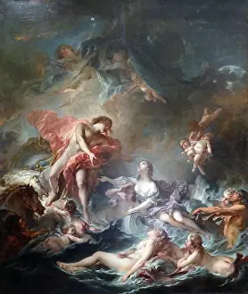 Titled Prints: Painting titled The Setting of the Sun by François Boucher (1703-1770) French painter in the Rococo style