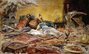 Titled Prints: Painting titled The Warrior's Repose by Antonio Fabrés (1854-1938) Spanish painter