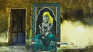 Uttarakhand Prints: Painting of Tribal Women of Uttarakhand in Beatles Ashram, Rishikesh, Uttarakhand, India