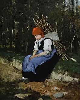 Painting Woman Carrying Brushwood by Hungarian painter Mihály Munkácsy (1873) on displаy in the Hungаrian Nаtional Gаllery (Mаgyar Nеmzeti Gаleria)
