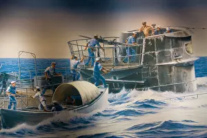Sailors Prints: Painting of WWII US Navy capture of German U-Boat U-505