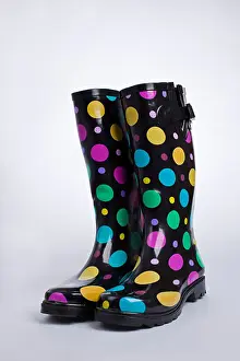 Wellies Prints: A pair of brightly spotted wellies
