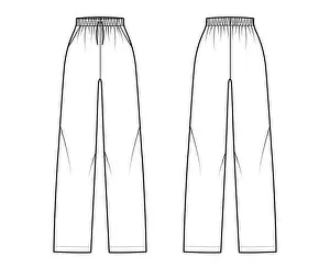 Pyjamas Prints: Pajama pants technical fashion illustration with elastic normal waist