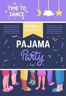 Pajama Prints: Pajama party banner. Night dance at home holiday festive