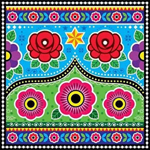 Repetitive Prints: Pakistani and Indian truck art vector design with roses