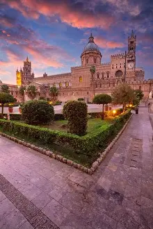 Palermo Cathedral, Sicily, Italy. Cityscape image of famous Palermo Cathedral in Palermo, Italy at beautiful sunset