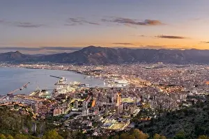 Palermo, Italy skyline over the port at dusk