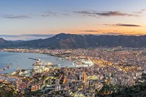 Palermo, Italy skyline over the port at dusk