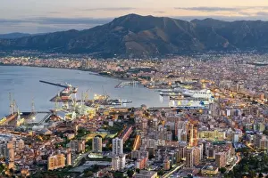 Palermo, Italy skyline over the port at dusk