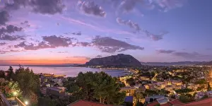 Palermo, Sicily, Italy in the Mondello borough from above at dawn