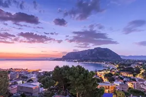 Palermo, Sicily, Italy in the Mondello borough from above at dawn